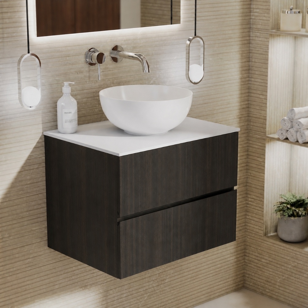Product lifestyle image of Zero Eucalypto 600mm Double Drawer Unit with Matt White Worktop 1042-BL1162C-130X