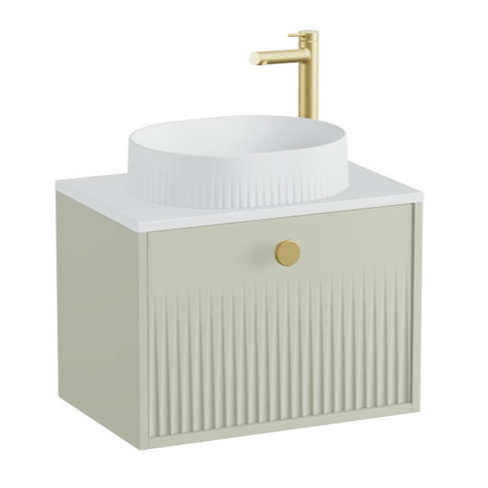 Vado Safari Fluted 600mm Sage Green Wall Hung Vanity Unit & Arctic White Worktop