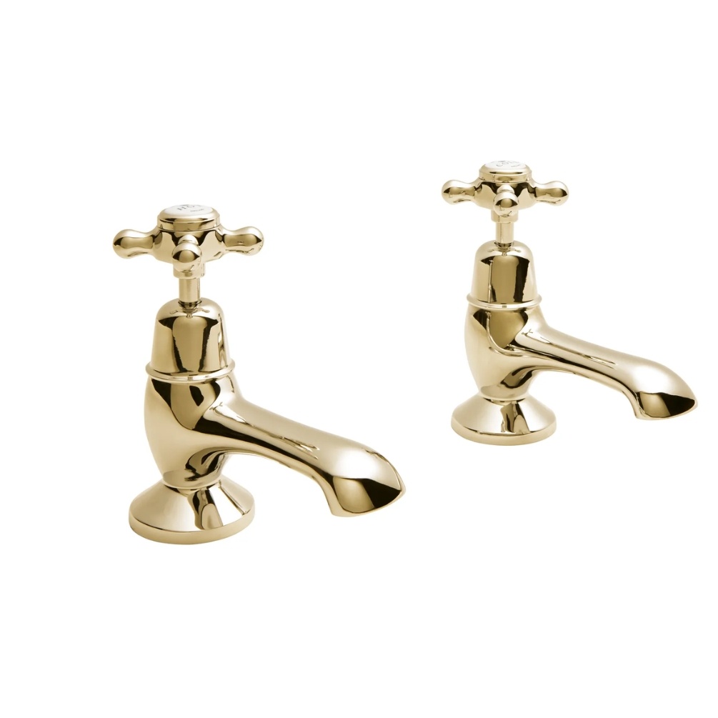 BC Designs Victrion Crosshead Gold Bath Pillar Taps Cut Out