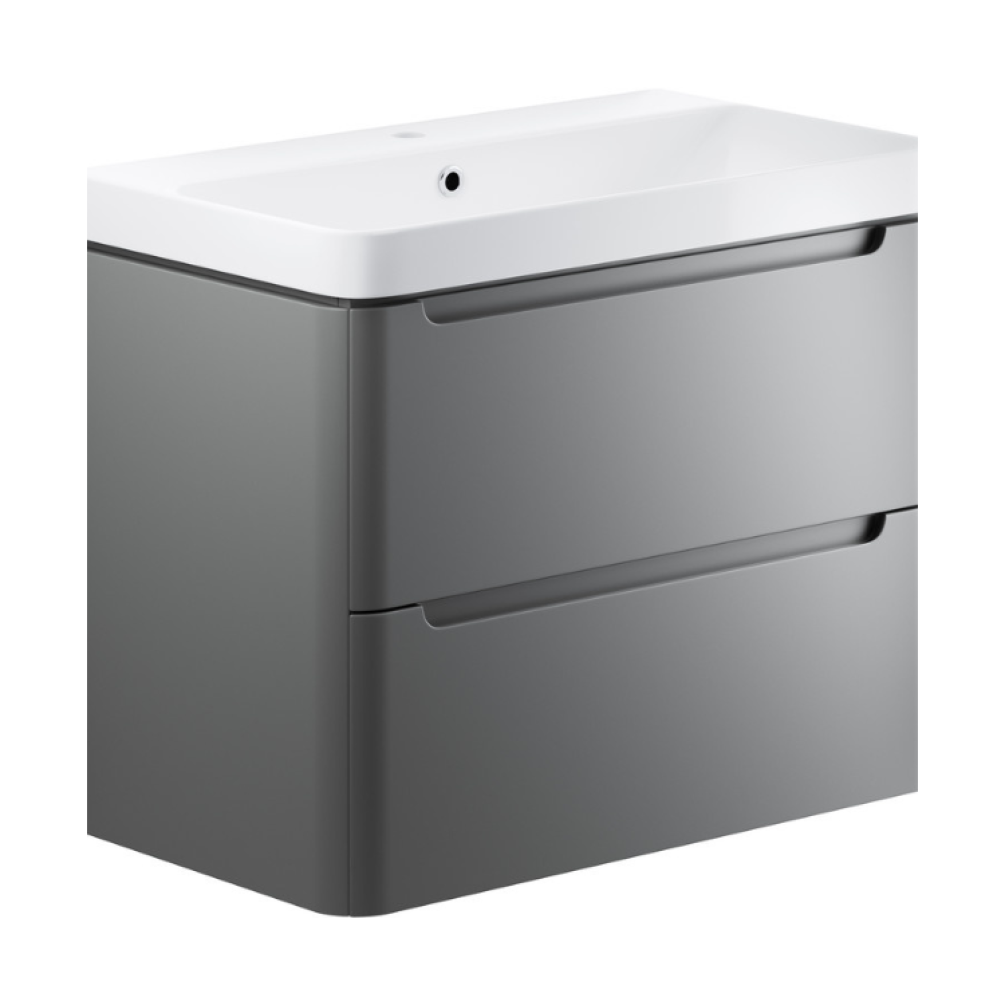 Apex Matt Grey 2 Drawer Wall Hung Vanity Unit & Basin - 3 Sizes