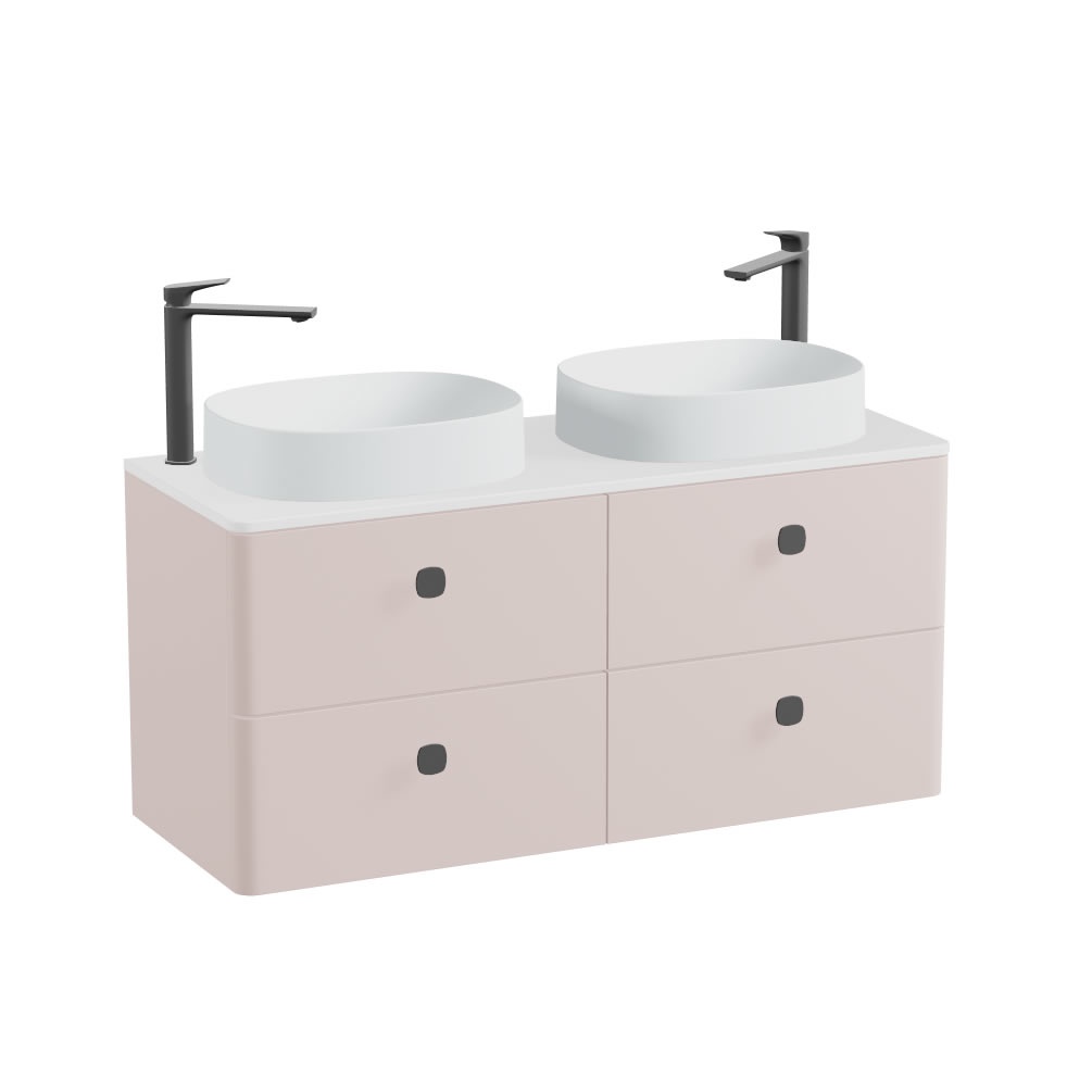 Vado Cameo 1200mm Cove Blue Wall Hung 4 Drawer Vanity Unit, Arctic Worktop & Gloss Basins
