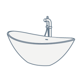 iconography image of a boat bath, also known as a double ended slipper bath or bateau baths. These baths feature two higher ends that curve in the middle