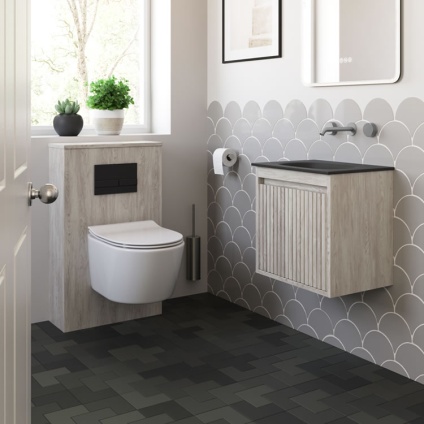 Lifestyle image of Crosswater Flute Nordic Oak Wall-Hung Vanity Unit & Basin