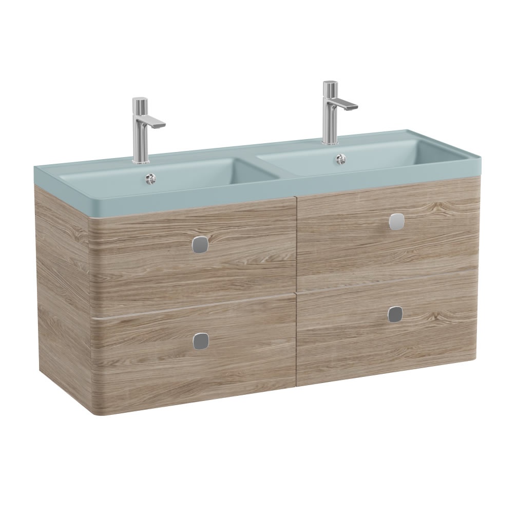 Vado Cameo 1200mm Atlantic Oak 4 Drawer Wall Hung Vanity Unit & Blue Basin