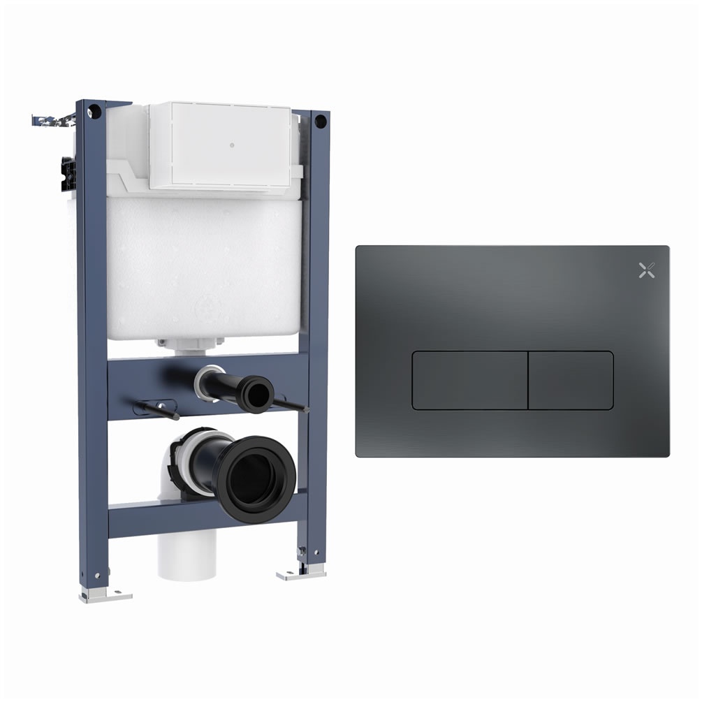 Cutout image of Crosswater 820mm Wall-Hung Cistern Frame & MPRO Slate Dual Flush Plate