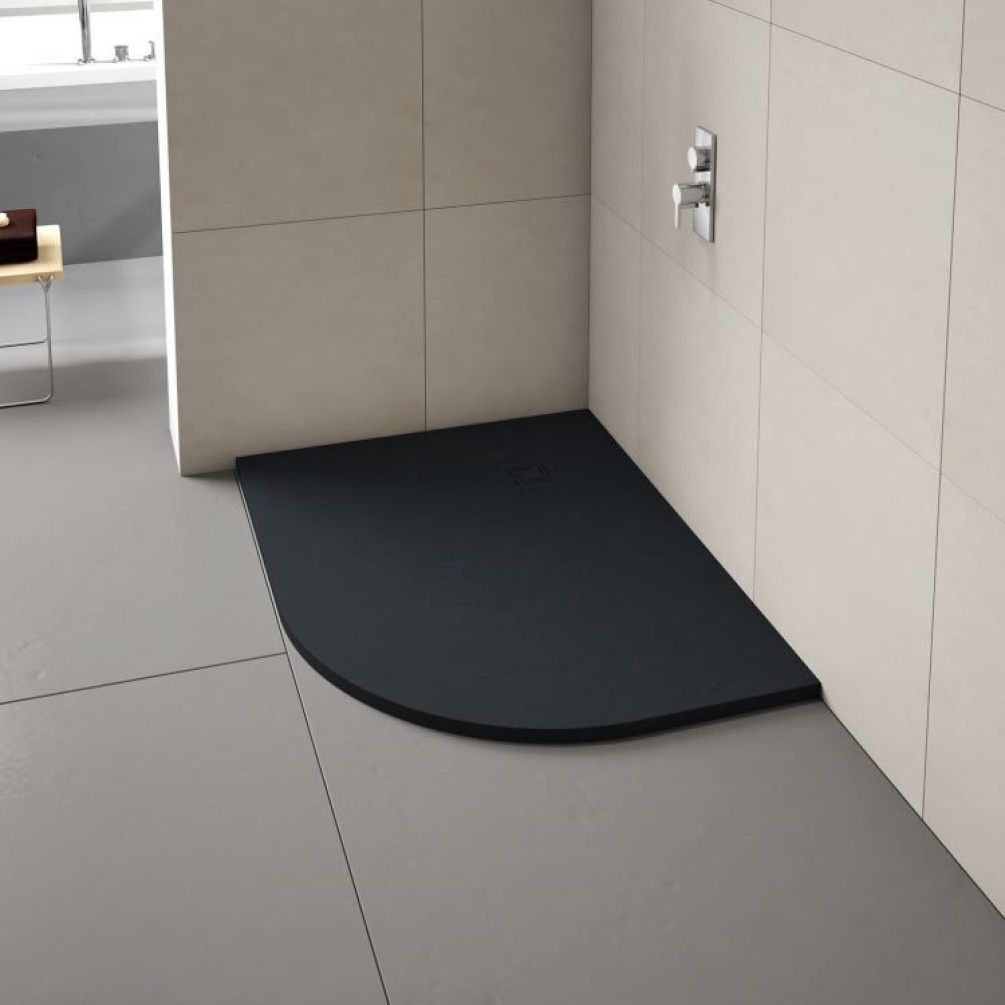 Merlyn Truestone Black 1000 x 800mm Offset Quadrant Shower Tray
