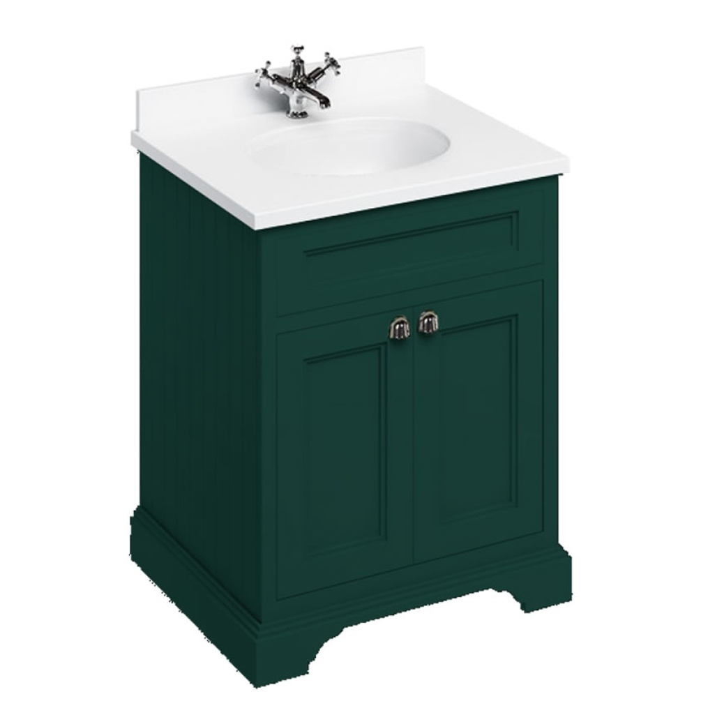 Burlington Minerva 650mm Worktop & Matt Green Freestanding Vanity Unit with Doors