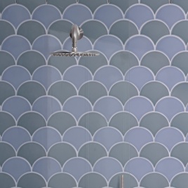 image of scallop / scale shaped bathroom wall tiles - ca pietra riverlands scales ceramic heron and sky bathroom wall tiles