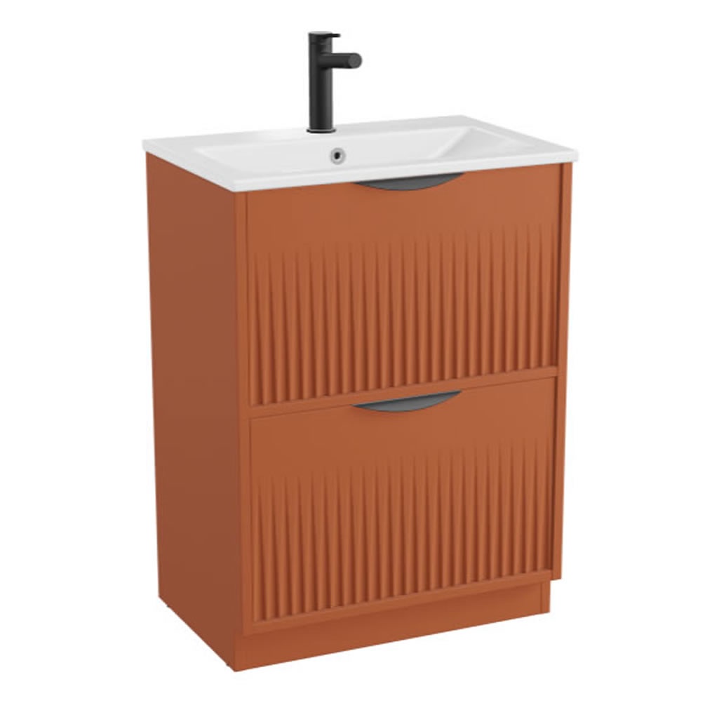 Vado Safari Fluted 500mm Terracotta Floorstanding Vanity Unit & Ceramic Basin