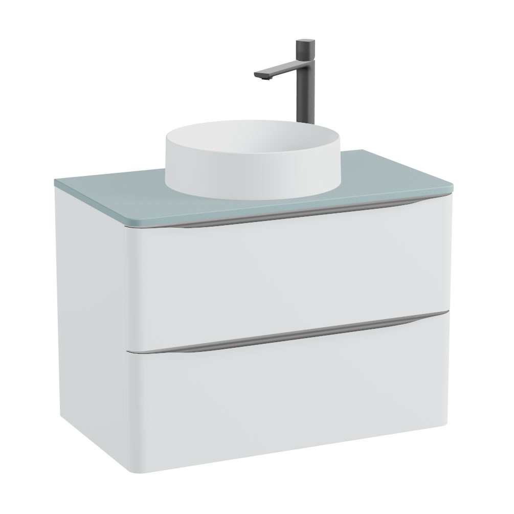 Vado Cameo 800mm Arctic White Wall Mounted Vanity Unit, Cove Blue Worktop & Arctic Basin
