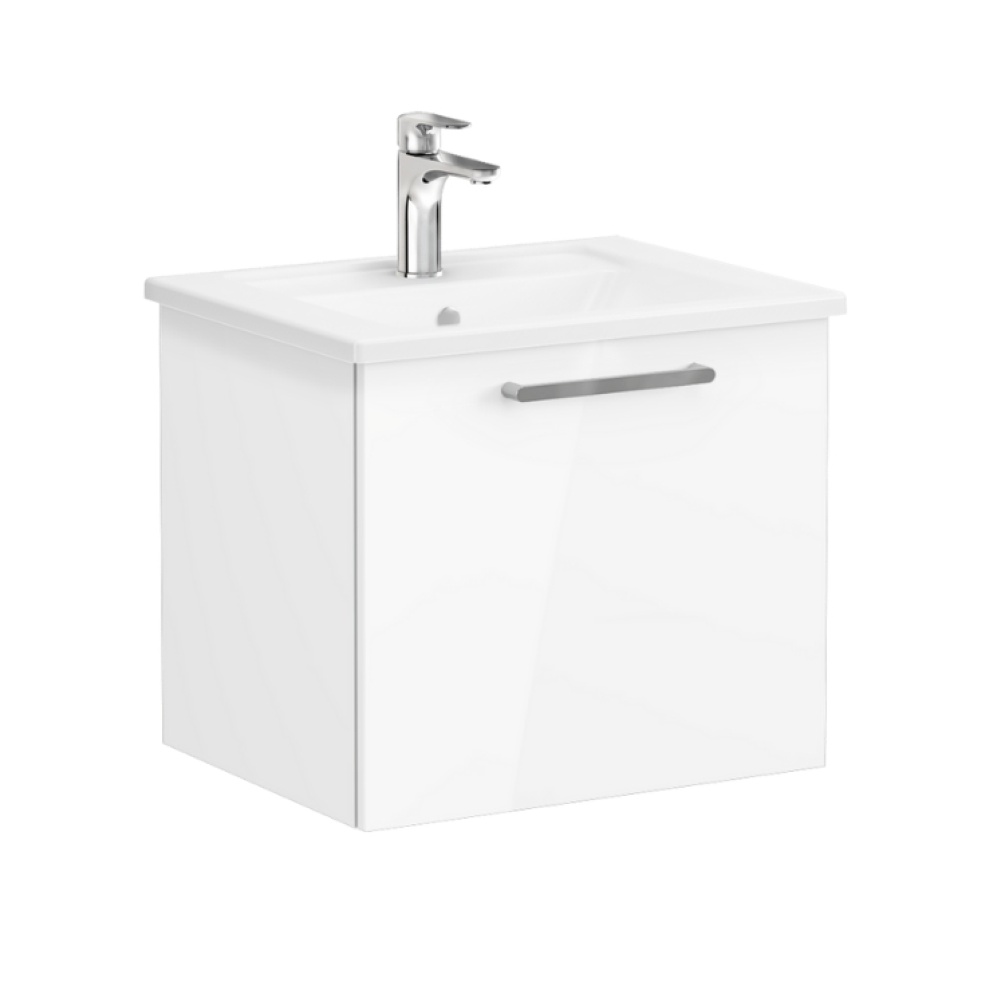 Product Cut out image of VitrA Root Flat White 600mm Washbasin Drawer Unit 67912 with chrome handle