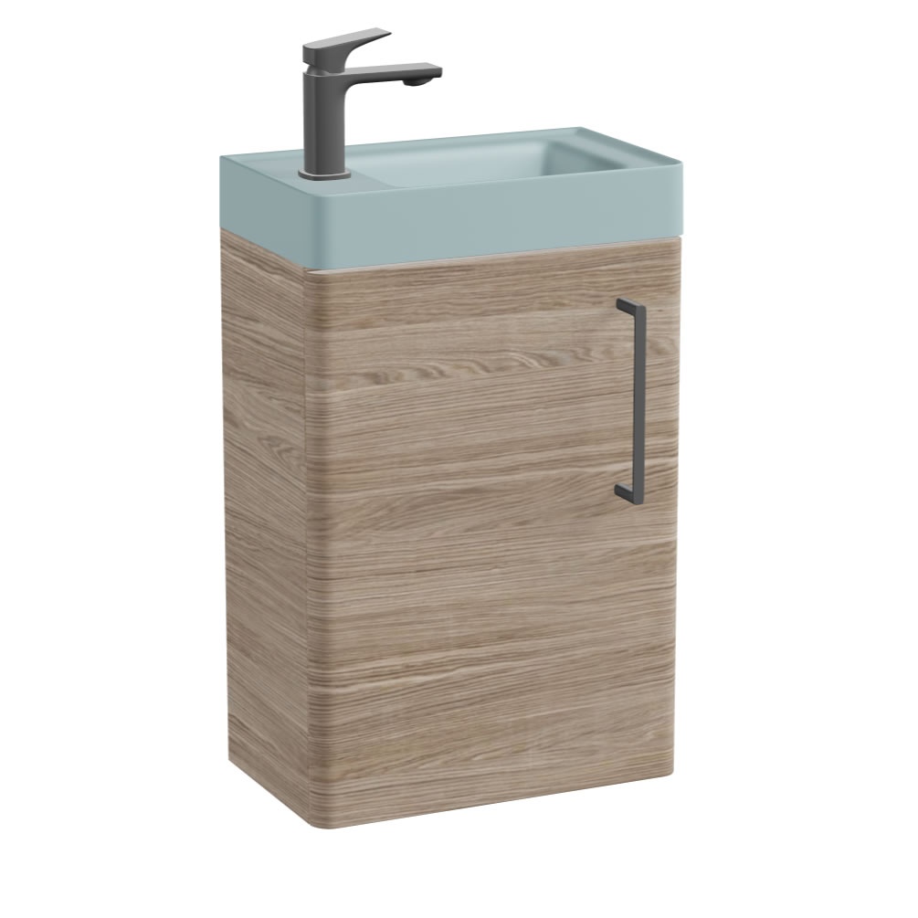 Vado Cameo Natural Oak 400mm Wall Mounted Vanity Unit & Cove Blue Basin - Left Hand