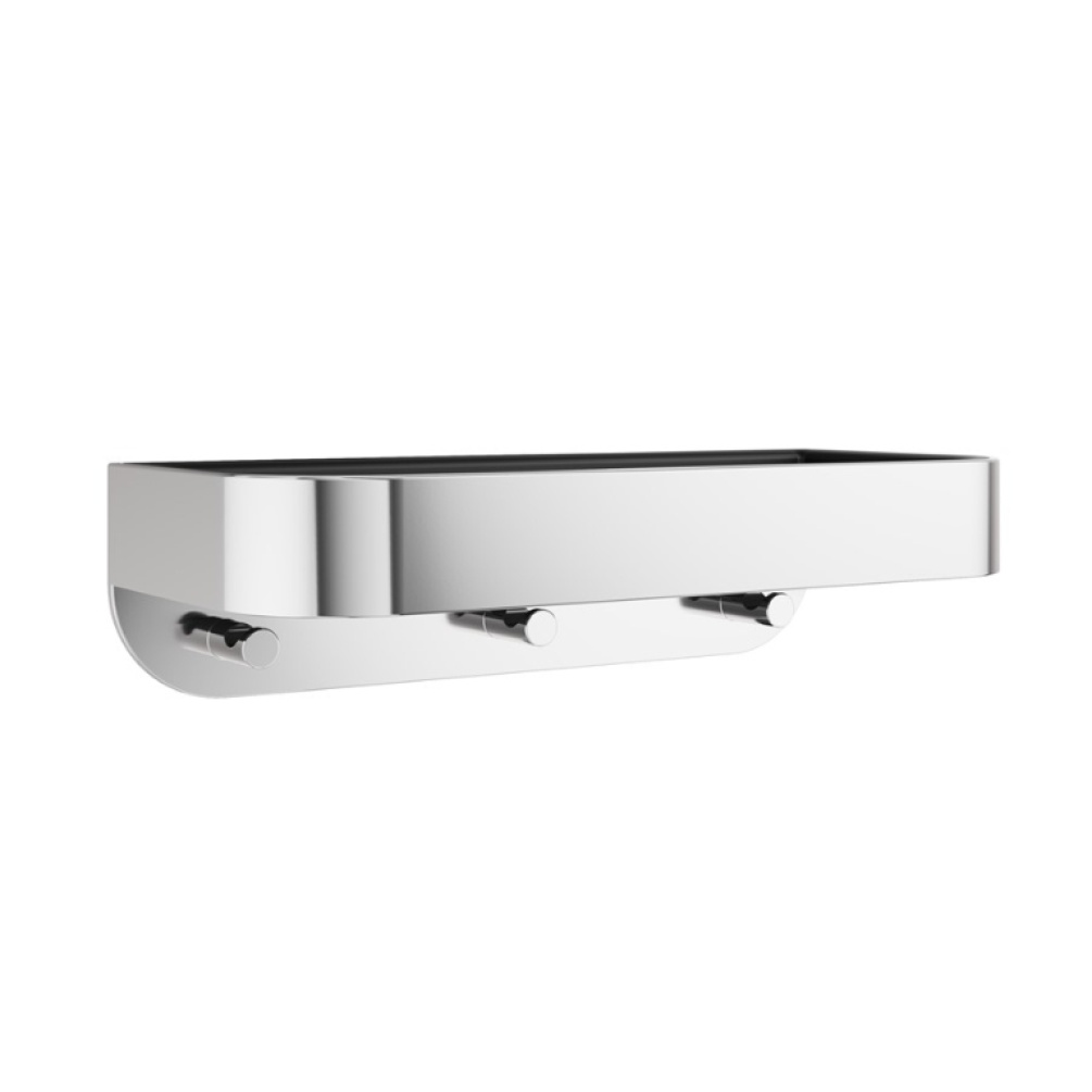 Product Cut out image of the Crosswater Chrome Wall Mounted Shower Basket with Black Tray