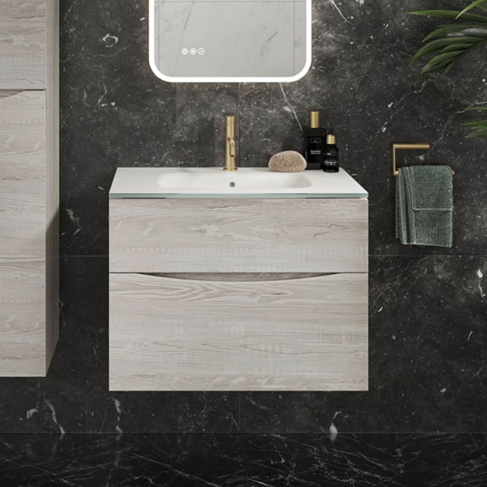 Lifestyle image of Crosswater Glide II Nordic Oak Wall-Hung Vanity Unit & Basin