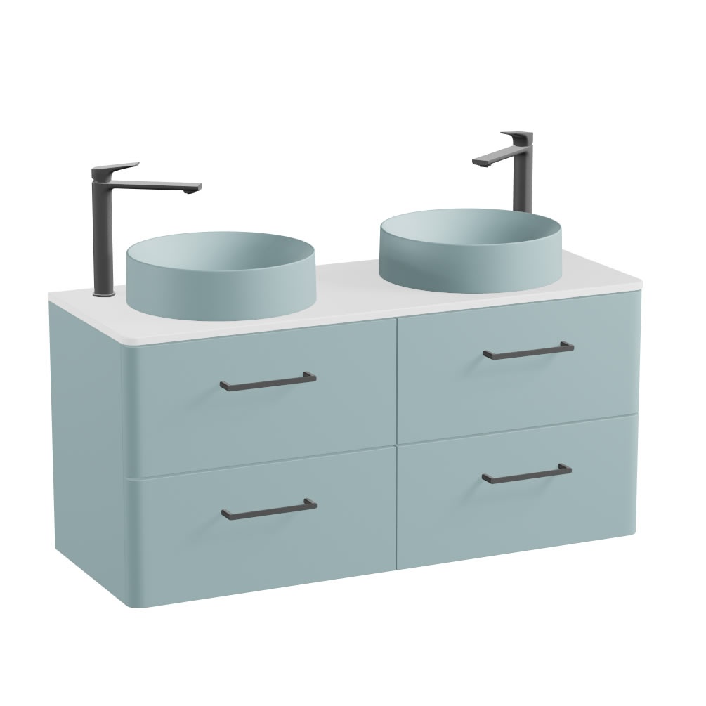 Vado Cameo 1200mm Cove Blue Wall Hung 4 Drawer Vanity Unit, Gloss White Worktop & Cove Blue Basin