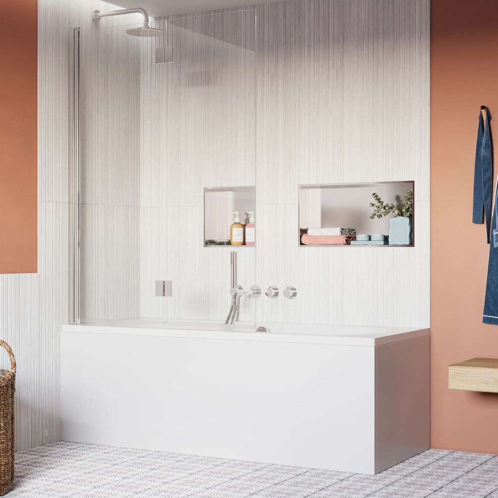Lifestyle image of Crosswater Asura 8 Polished Stainless Steel Folding Bath Screen