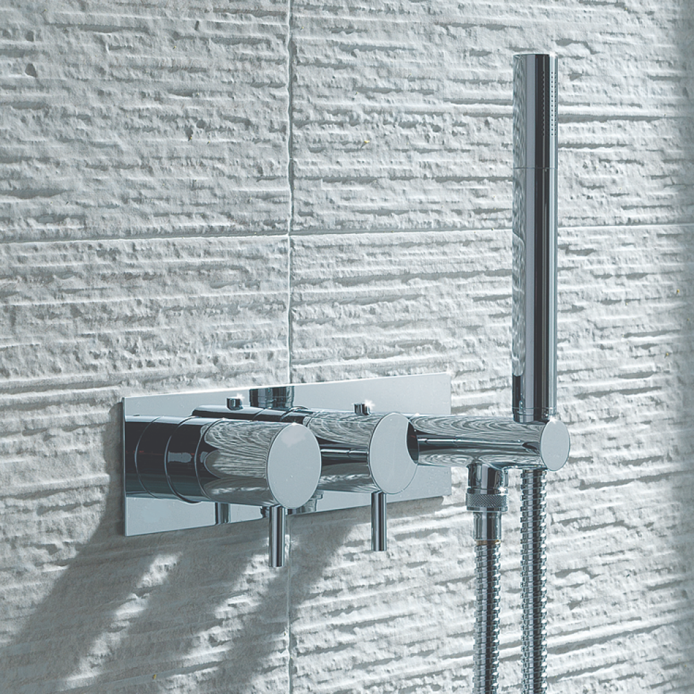 Photo of JTP Vos Chrome Twin Outlet Thermostatic Shower Valve with Handset Lifestyle Image