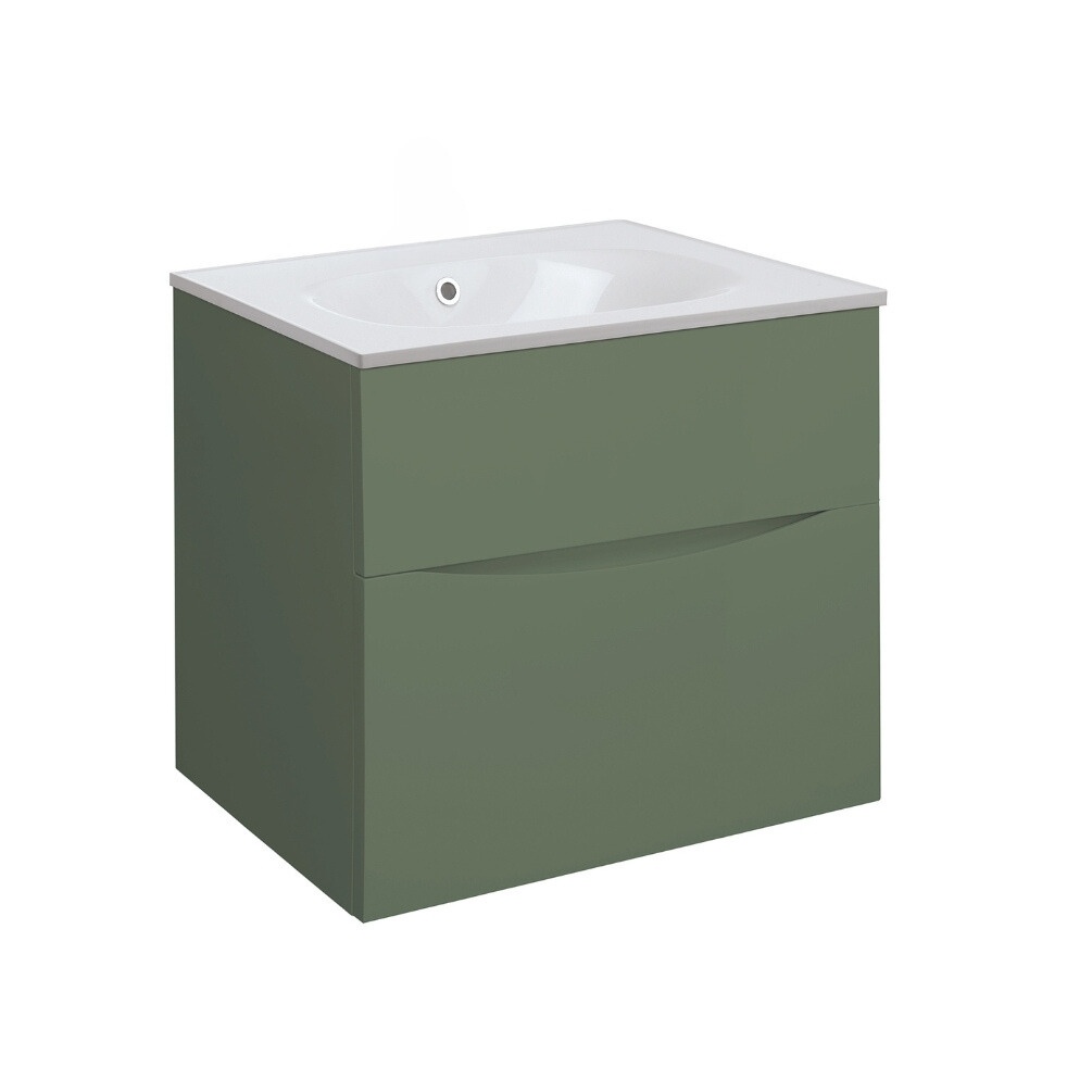 Product Cut out image of the Crosswater Glide II Sage Green 600mm Double Drawer Unit with Cast Mineral Marble 0 Tap Hole Basin
