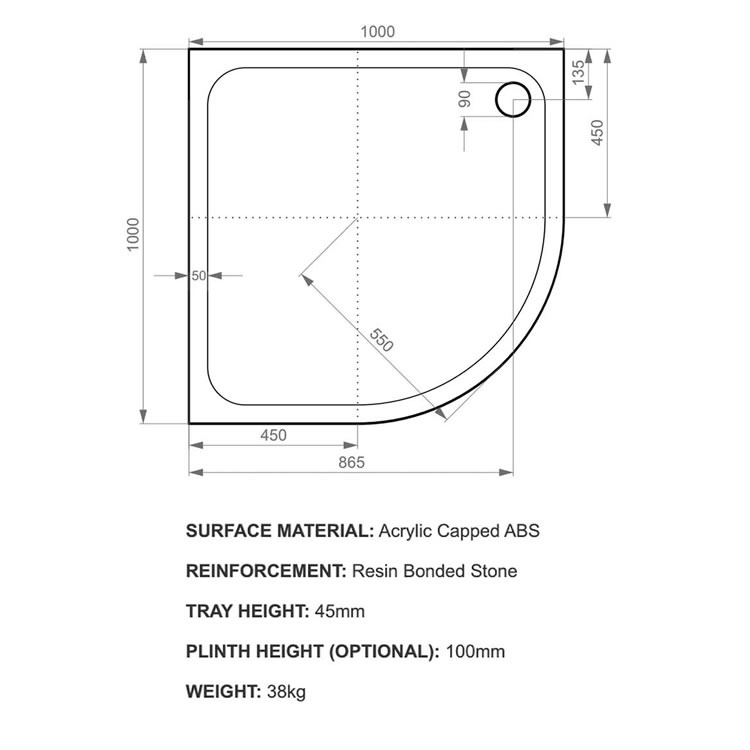 Kudos KStone 1000mm Quadrant Shower Tray Sanctuary Bathrooms