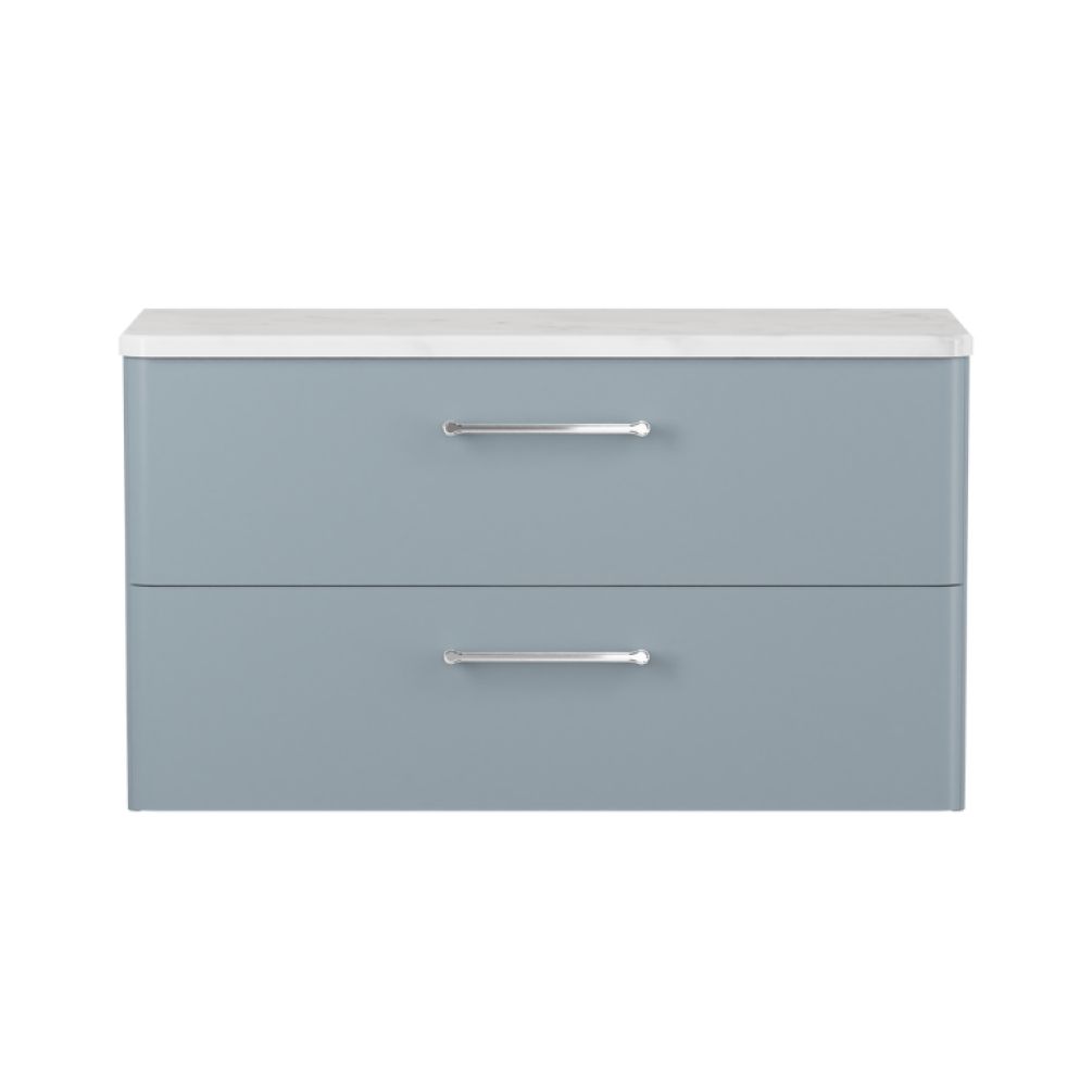 Product cut out photo of Britton Bathrooms Camberwell 1000mm Dusty Blue Worktop Unit with Chrome Handles C100DDB  Front Angle