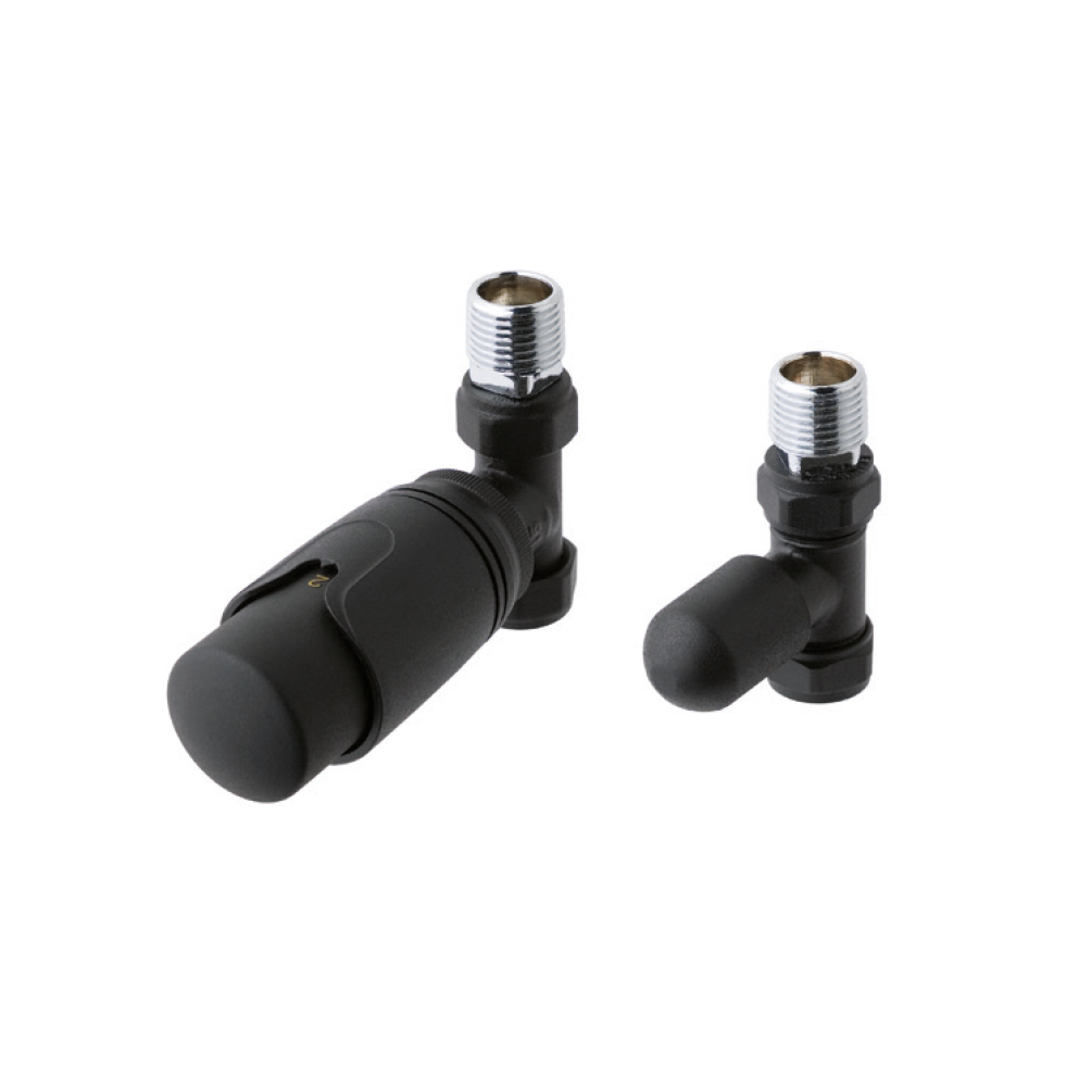 Photo of Eastbrook Matt Black Straight Thermostatic Radiator Valves Cutout