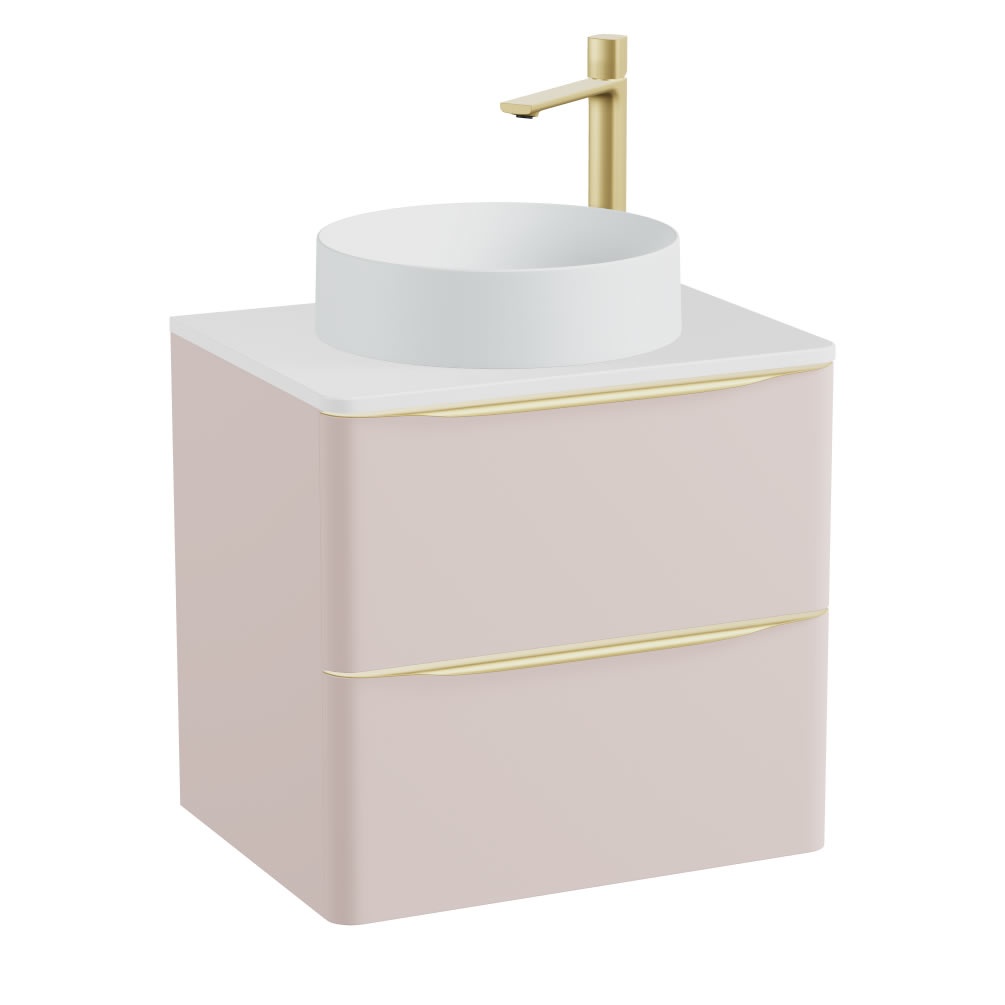 Vado Cameo 600mm Pink Clay Wall Hung 2 Drawer Vanity Unit, Worktop & Arctic Basin