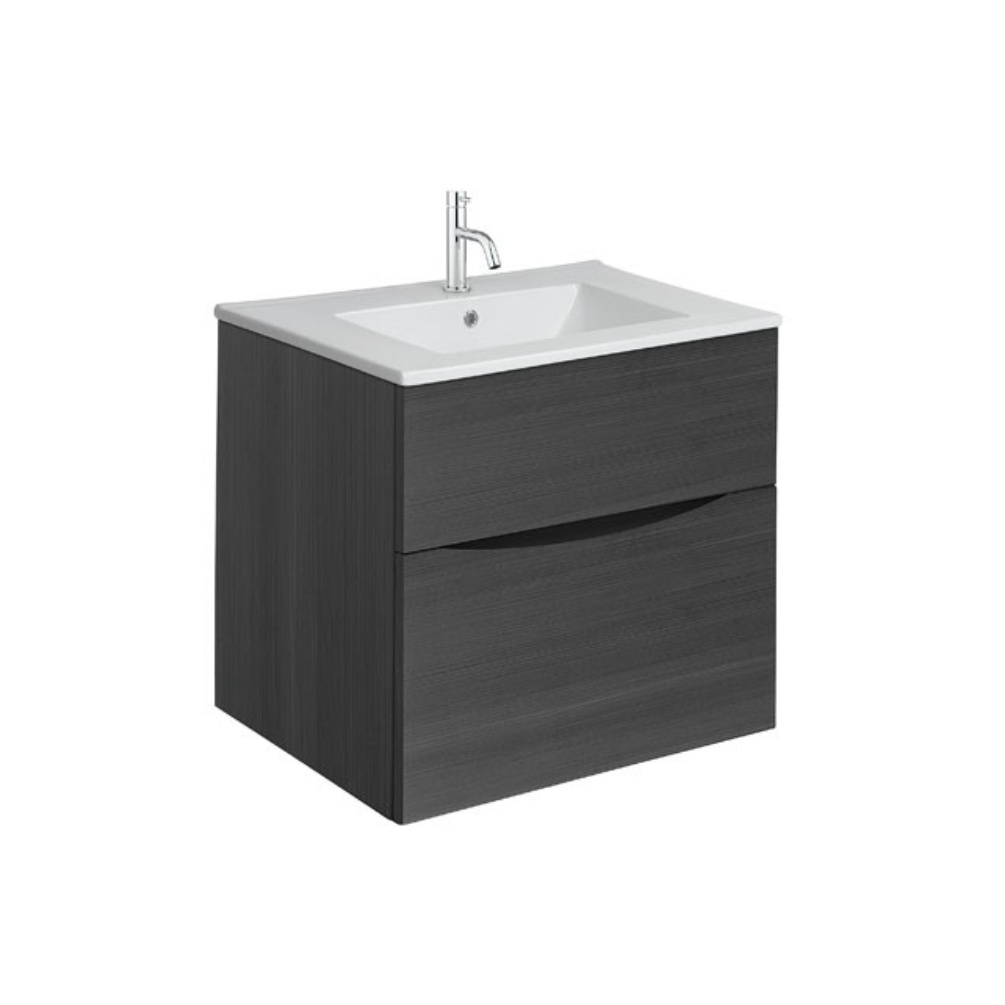 Product Cut out image of the Crosswater Glide II Steelwood 500mm Double Drawer Unit with Ceramic 1 Tap Hole Basin