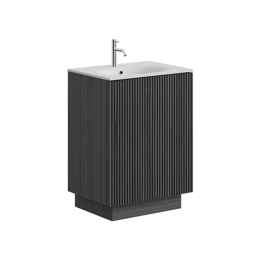 Crosswater Limit Steelwood 600mm Floorstanding Vanity Unit & Matt White Basin - 1 Tap Hole