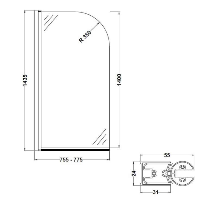 Bayswater Radius Bath Screen | Sanctuary Bathrooms