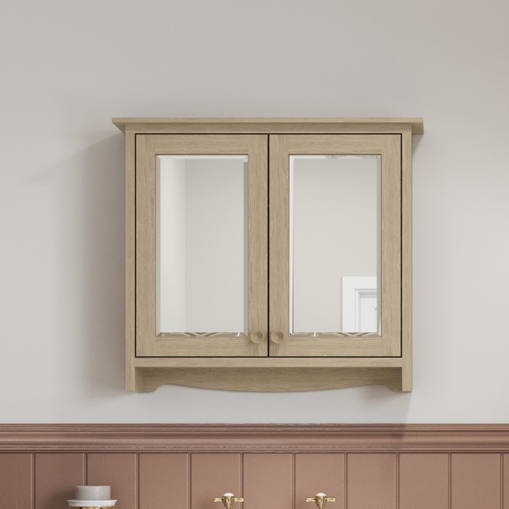 Product lifestyle image of Burlington Guild 650mm Light Oak Wall Mounted Mirrored Bathroom Cabinet GU6557LOK_CAB