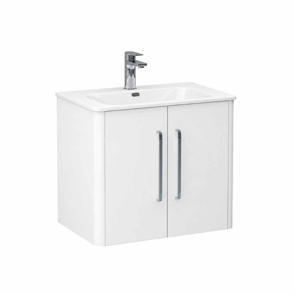 Imex Suburb White Gloss 600mm x 395mm Wall Hung Bathroom Vanity Unit with Basin Cut Out