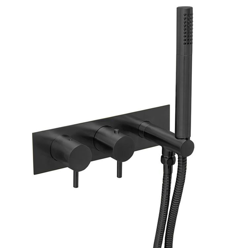 Product Cut out image of the JTP Vos Matt Black Thermostatic Concealed Shower Valve with Handset