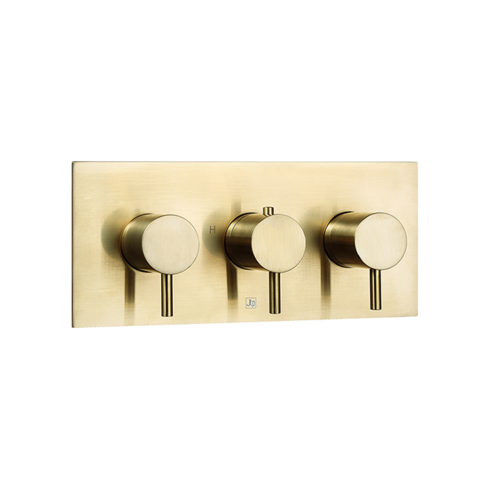 Product Cut out image of the JTP Vos Brushed Brass Dual Outlet Landscape Shower Valve