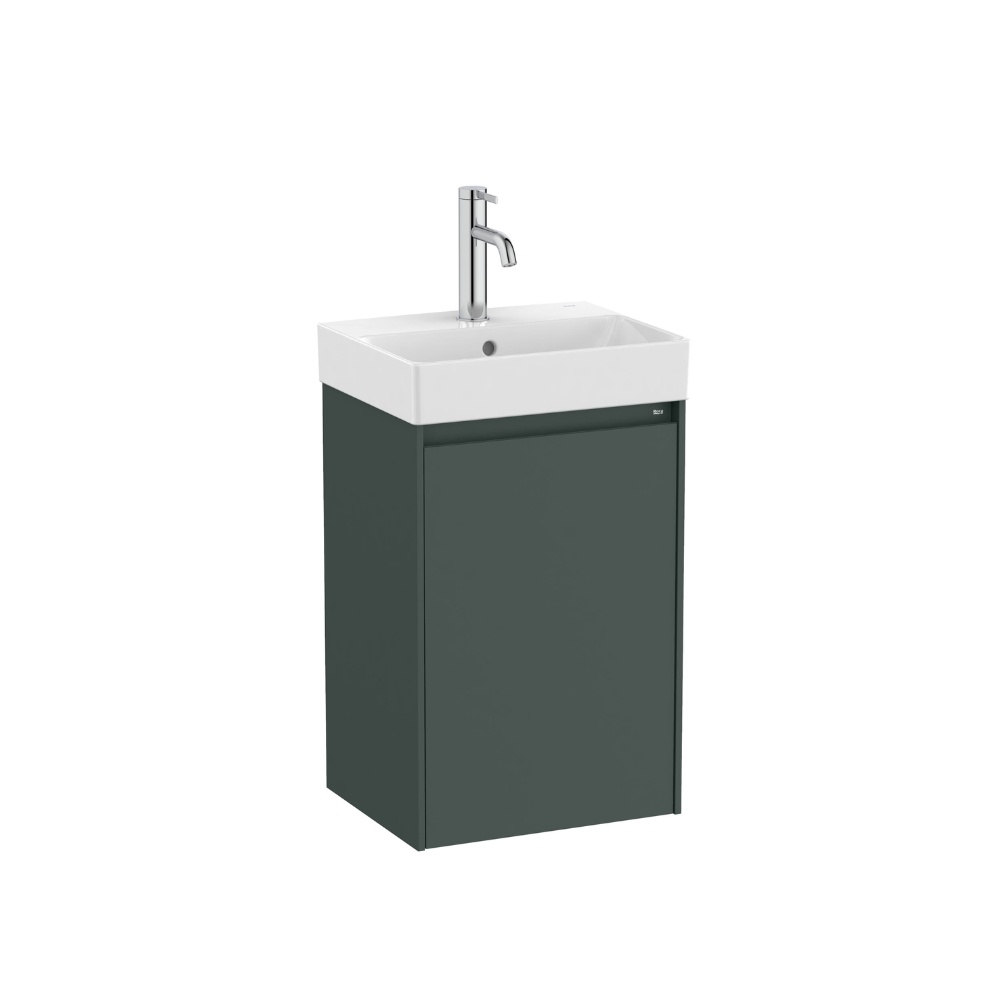Cut out image of Roca Ona Compact 400mm x 320mm Matt Green Wall Hung Cloakroom Vanity Unit & Basin