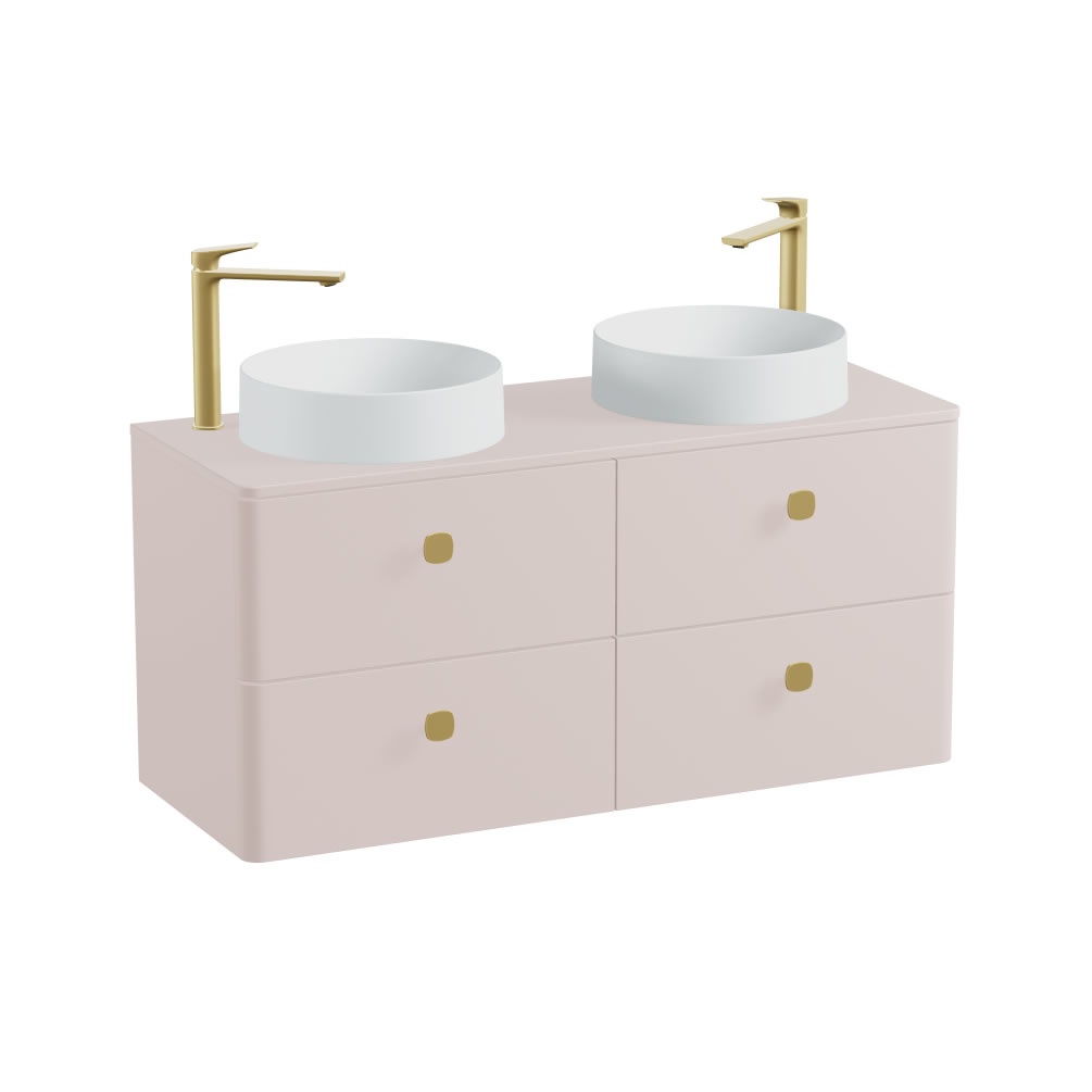 Vado Cameo 1200mm Pink Clay Wall Hung 4 Drawer Vanity Unit, Worktop & Arctic Basins