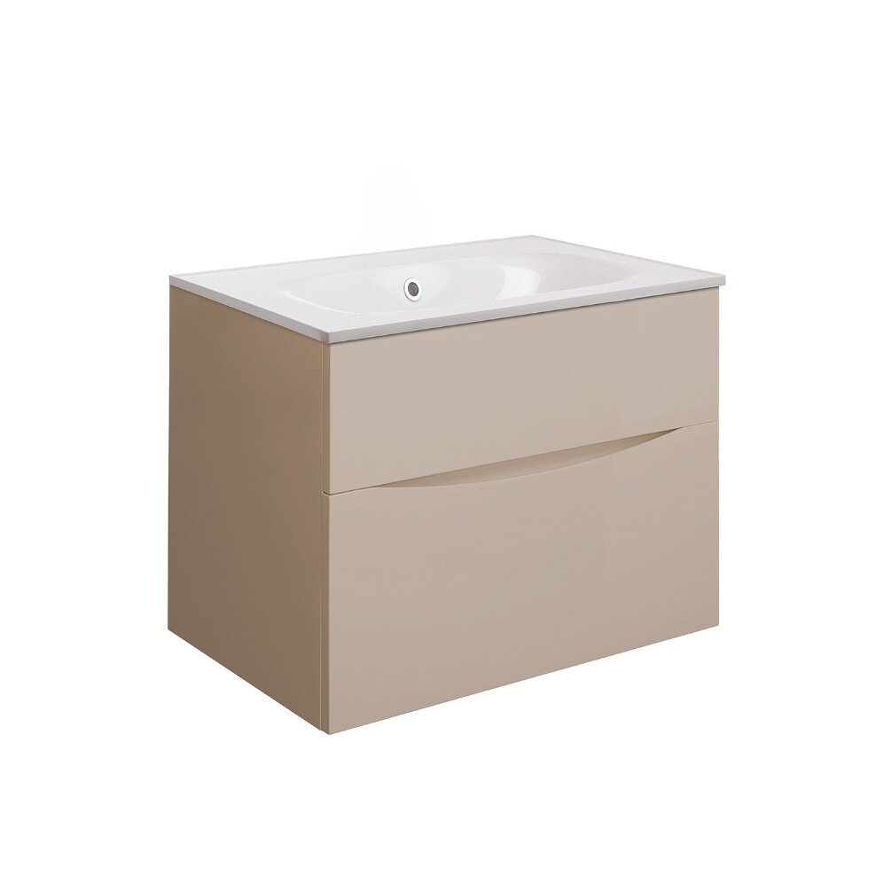 Product Cut out image of the Crosswater Glide II Warm Stone 700mm Double Drawer Unit with Cast Mineral Marble 0 Tap Hole Basin