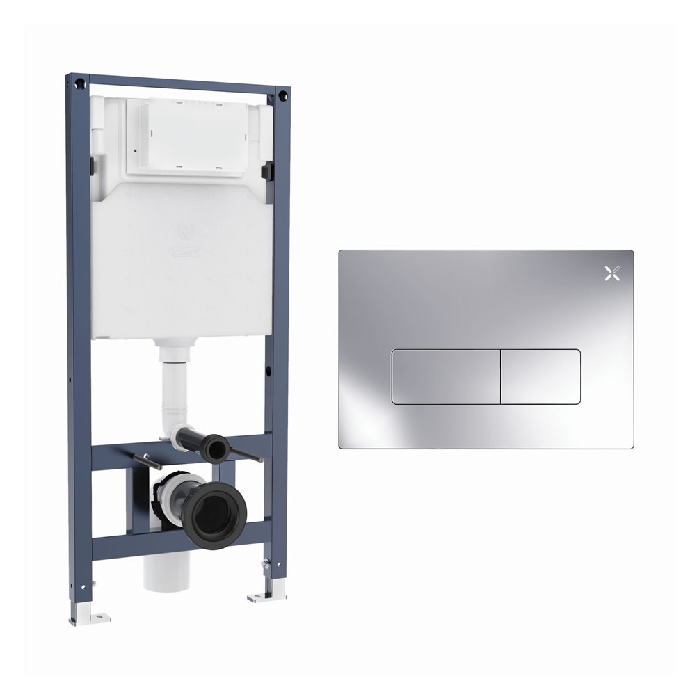 Cutout image of Crosswater 1120mm Wall-Hung Cistern Frame & MPRO Chrome Dual Flush Plate