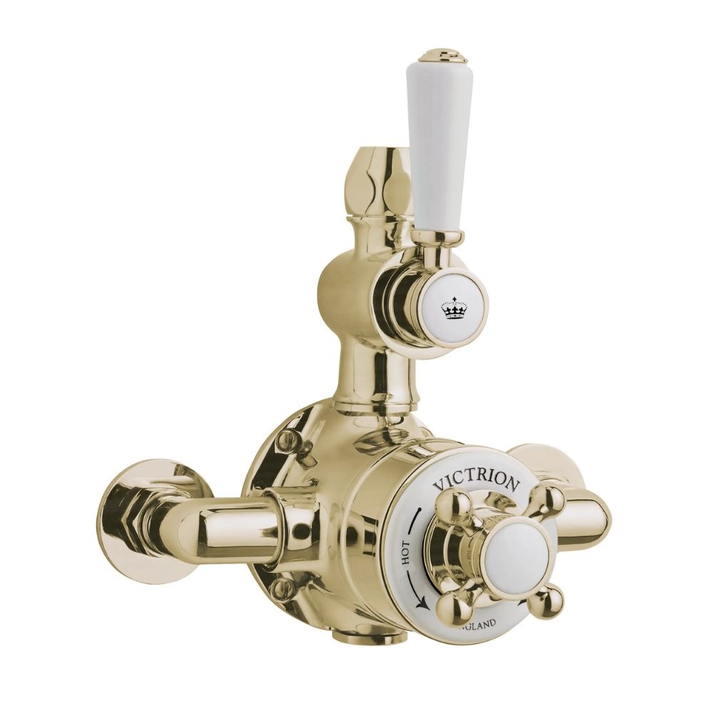 BC Designs Victrion Twin Brushed Gold 1 Outlet 2 Handle Exposed Shower Valve Cut Out