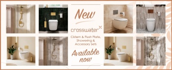 cream background image showing various crosswater toilets, shower sets and packs with text saying new Crosswater Shower, Toilet & Frame and Accessory Packs