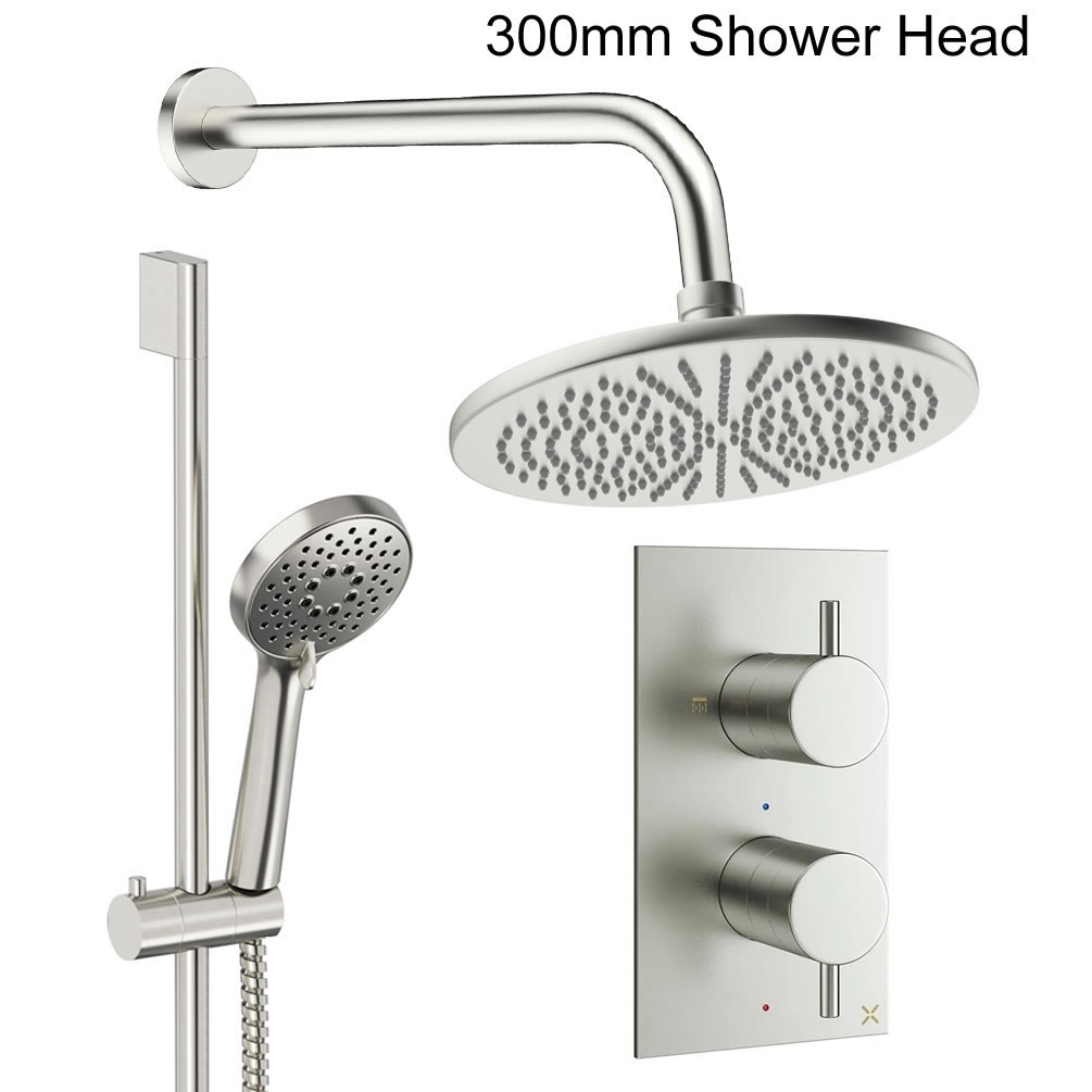 Cutout image of Crosswater Design Brushed Nickel Dual Outlet Slide Rail Shower Set 300mm head