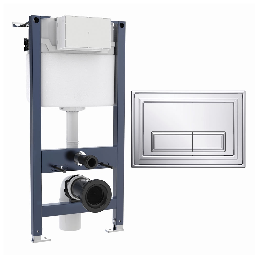 Cutout image of Crosswater 980mm Wall-Hung Cistern Frame & Belgravia Chrome Dual Flush Plate
