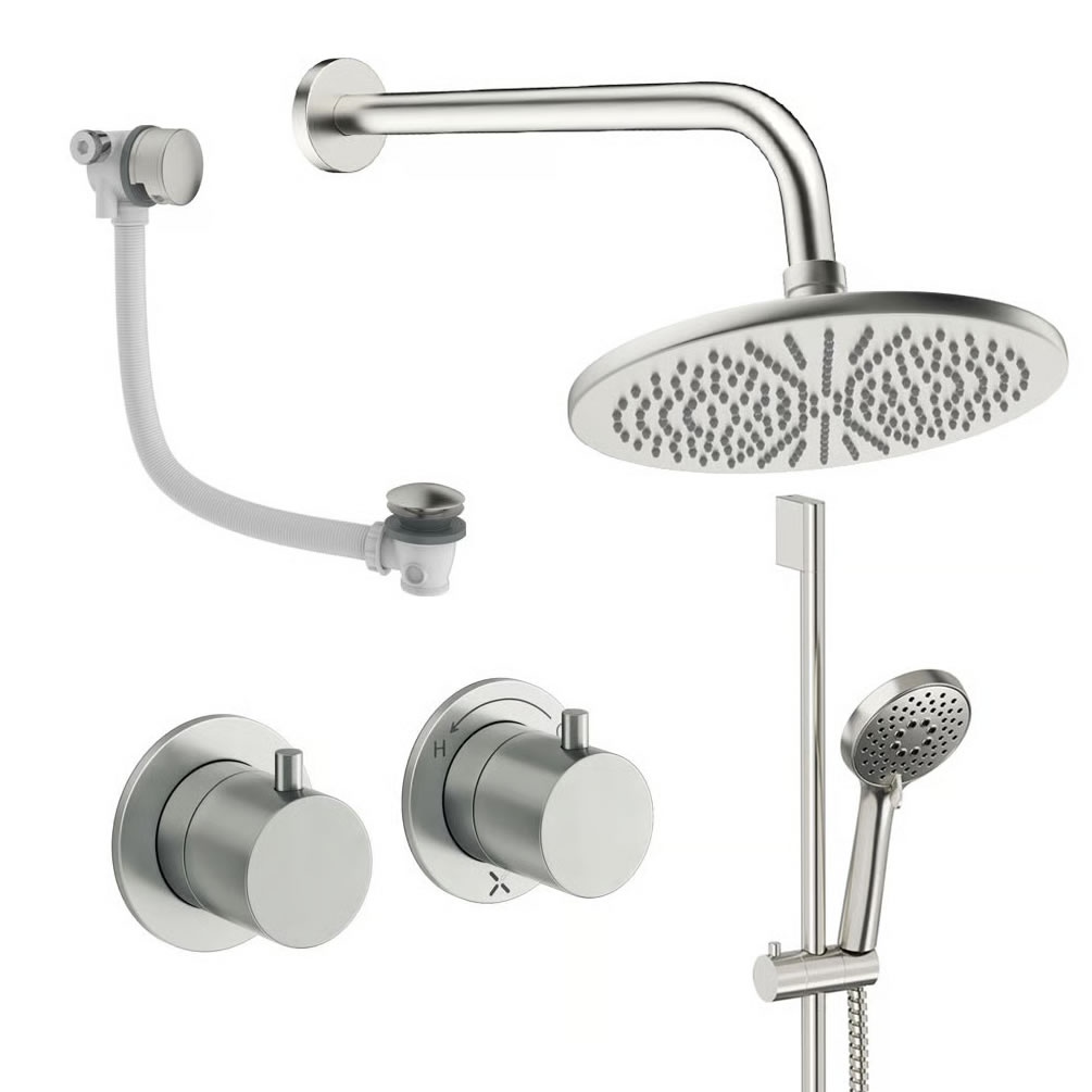 Cutout image of Crosswater Module Brushed Nickel Triple Outlet Slide Rail Shower Bath Set