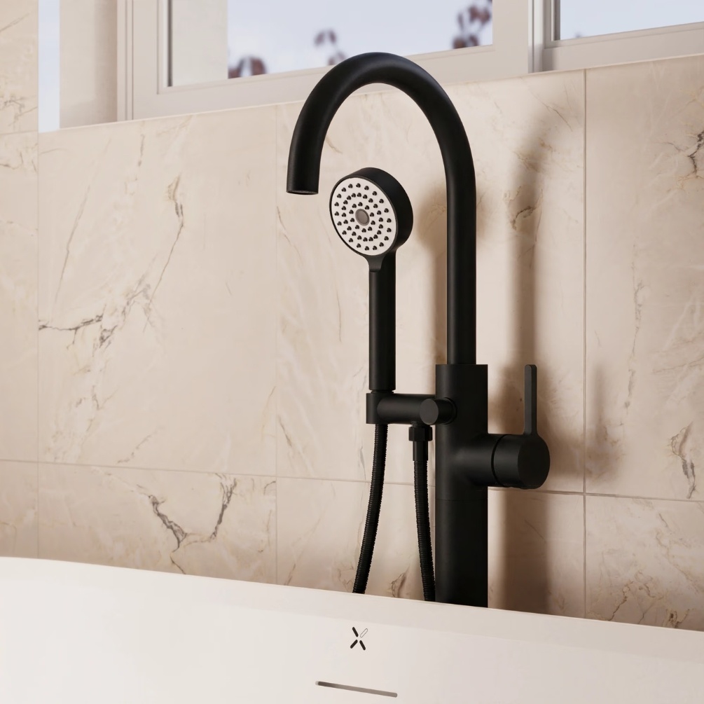 Crosswater Mada Matt Black Floorstanding Bath Shower Mixer Lifestyle