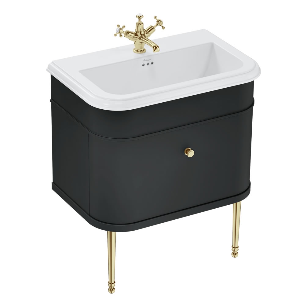 Burlington Chalfont 750mm Ceramic Basin, Matt Black Unit & Gold Legs