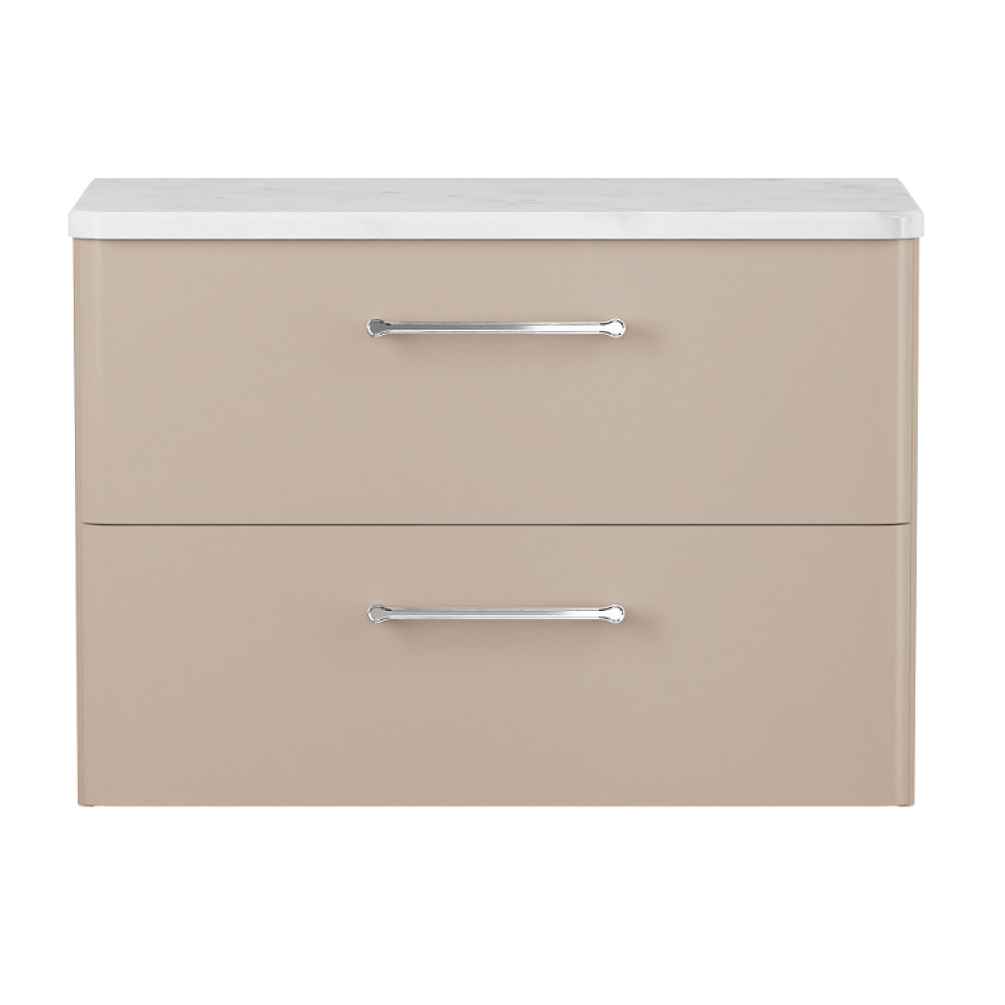 Product cut out photo of Britton Bathrooms Camberwell 800mm Warm Beige Wall Hung Vanity Unit with Chrome Handles C80DDM Front Angle