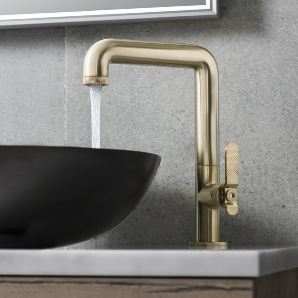 Photo Of Crosswater Union Brushed Brass Tall Mono Basin Mixer - Lifestyle