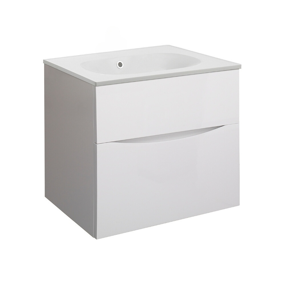 Product Cut out image of the Crosswater Glide II White Gloss 600mm Double Drawer Unit with Matt White 0 Tap Hole Basin