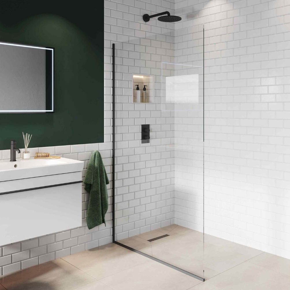 Product Lifestyle image of the Abacus Matt Black 1190mm Fixed 10mm Wet Room Screen