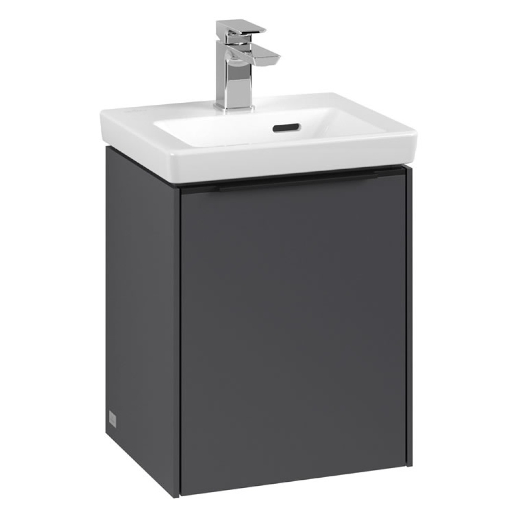 Cutout image of Villeroy & Boch Subway 351 3.0 Graphite Wall-Hung Vanity Unit & Basin Volcano Black Handle