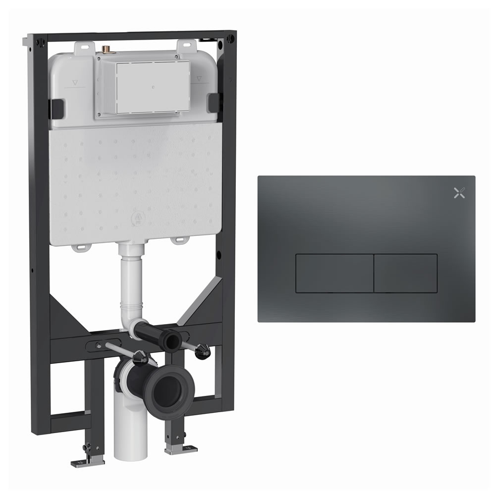Cutout image of Crosswater 1140mm Ultra-Slim Wall-Hung Cistern Frame & MPRO Slate Stainless Steel Dual Flush Plate